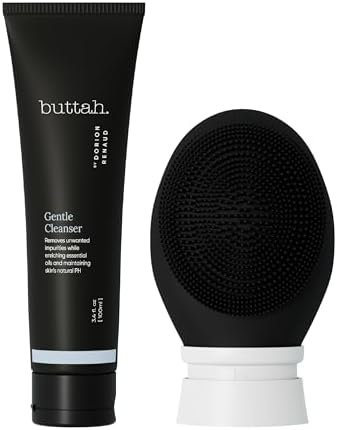 Buttah Skin by Dorion Cleanse + Vibe Brush Kit | Buttah Vibe Cleansing Face Brush | Buttah Facial Cleanser 3.4oz | 2-Speed Sonic Pulsating Cleansing Brush - Gentle Exfoliation - Water Resistant buttah. by Dorion Renaud