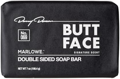 MARLOWE. x Danny Duncan No. 069 Butt Face Mens Soap, 7 Oz, Double Sided Moisturizing & Body Exfoliator Bar Soap with Pumice & Apricot Seed Powder, Crisp Sea Air, Fresh Sage + Cedarwood Scent Marlowe.