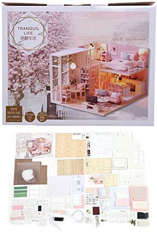 Wooded 1/24 Miniature Dollhouse, 30 x 23.5 x 7 cm, LED Light Furniture Doll House Kit DIY Adult Kids Gift Dilwe