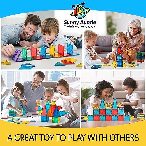 Magnetic Tiles 123 PCS + Zippered CASE, Magnetic Tiles for Kids Toy for 3 4 5 6 7 8 Year Old Boys & Girls, Great Gift for Kids Aged 3-8 SUNNY AUNTIE