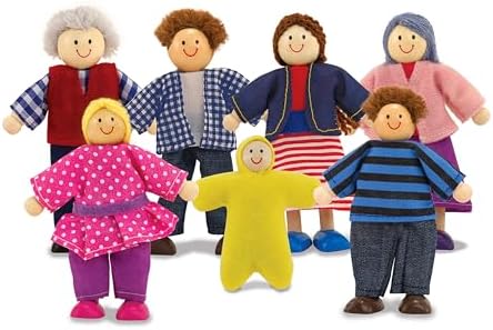 Melissa & Doug 7-Piece Poseable Wooden Doll Family for Dollhouse (2-4 inches each) Melissa & Doug