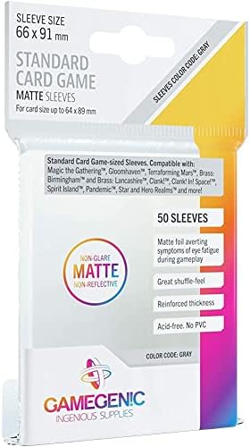 Matte Board Game Sleeves | Pack of 50 Matte Sleeves | 66 by 91 mm Card Sleeves Optimized for Use with Standard Card Games | Premium Card Protection | FFG Gray Color Code | Made by Gamegenic Gamegenic