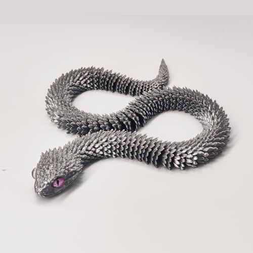 3D Printed Snake Animals Toys, (Silver, 12in) TiTiC