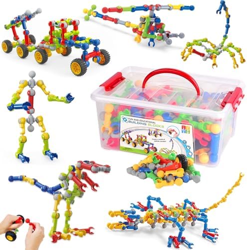 170 Pcs STEM Building Toys for Kids Ages 4-8, Building Blocks Educational Construction Engineering Building Kit for Ages 3 4 5 6 7 8 9 Year Old Creative Kids Games, Christmas Birthday Gifts Boys Girls Afomida