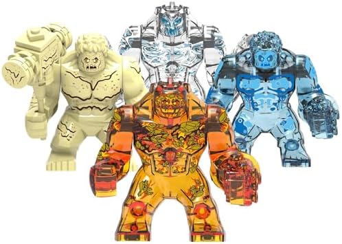 YJacuing 4pcs Element Mini Action Figures Building Blocks, Collectible Water Fire Wind Earth Monster Model Figurine Toy Desk Decor Cake Topper YJacuing