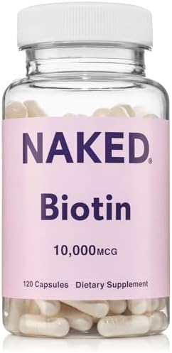 Naked Biotin 10,000mcg - Max Strength Vitamin B7 Supplement for Healthy Hair, Skin & Nails Support - Non-GMO, Gluten-Free, Vegan - Supports Keratin Production - 120 Capsules Naked Nutrition