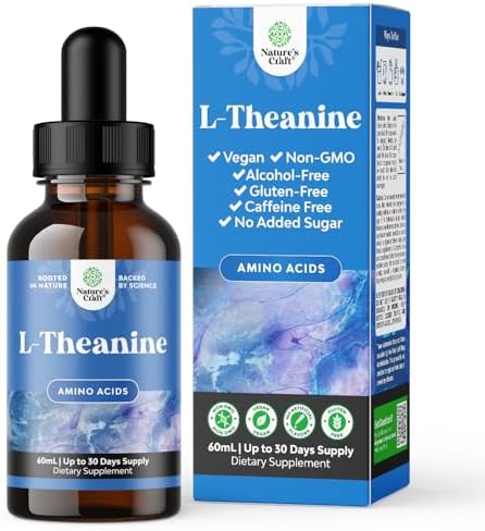 High Absorption L-Theanine Liquid Drops - Nootropic Focus Supplement with L Theanine 200mg Per Serving and Chamomile Extract - L Theanine Supplement for Adults and Kids Relaxation and Focus - 2oz Natures Craft