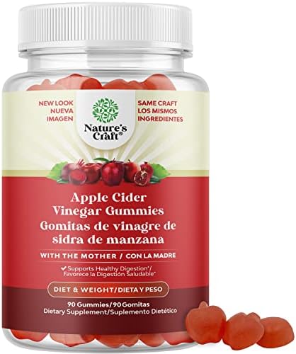 Natures Craft Gomitas ACV de Vinagre de Sidra Manzana - Súpercomida Infusionada ACV Gomitas Vitaminas para Adultos para Apoyo al Sistema Digestivo UNA del Sistema Inmunitario y UNA Piel Brillante Natures Craft