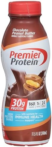 Premier Protein Shake, Chocolate Peanut Butter, 30g Protein, 1g Sugar, 24 Vitamins & Minerals, Nutrients to Support Immune Health, 11.5 Fl Oz Premier Protein