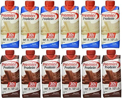 Premier Protein 6 Chocolate and 6 Vanilla Shakes 11oz (pack of 12) Premier Protein