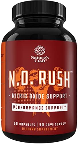 Nitric Oxide Support Pills - Natural Workout Supplement & Exercise Enhancer - Boost Energy Strength Recovery Muscle Builder - Pure L-Arginine & L-Citrulline Amino Acid Capsules - by Natures Craft Natures Craft