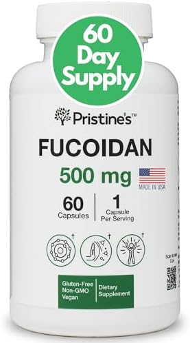 PRISTINE'S Fucoidan 500MG Immunity Supplement Capsules - 60 Day Supply - Brown Seaweed Extract - Potent Herbal Antioxidant Lung Health & Skin Health Support Pristine'S