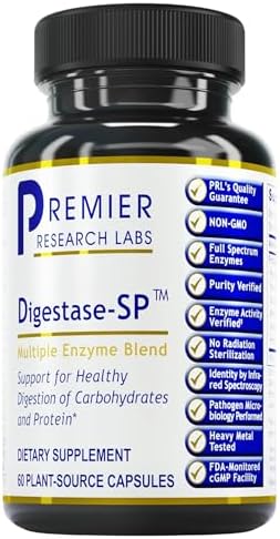 Premier Research Labs Digestase-SP - 6 Enzymes for Digestion - Supports Digestion of Carbohydrates & Protein - for Occasional Intestinal Gas or Bloating Relief - 60 Plant-Source Capsules Premier Research Labs