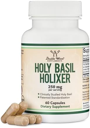 Tulsi Holy Basil Capsules (Holixer Formula) - World's Only Clinically Studied Holy Basil Leaf Extract (Clinically Shown Results After 60 Days of Use) for Mood and Relaxation by Double Wood Double Wood Supplements