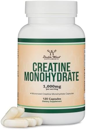 Creatine Pills 1,000mg Per Serving (120 Creatine Capsules) Micronized Creatine Monohydrate Powder with No Fillers, Vegan Safe, Non-GMO, Gluten Free (Non Stim Preworkout) by Double Wood Double Wood Supplements