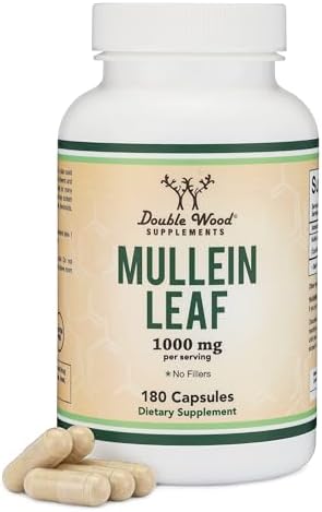 Mullein Leaf Capsules 10,000mg Strength, 180 Vegan Safe Capsules with No Fillers for Lungs and Respiratory Health by Double Wood Double Wood Supplements