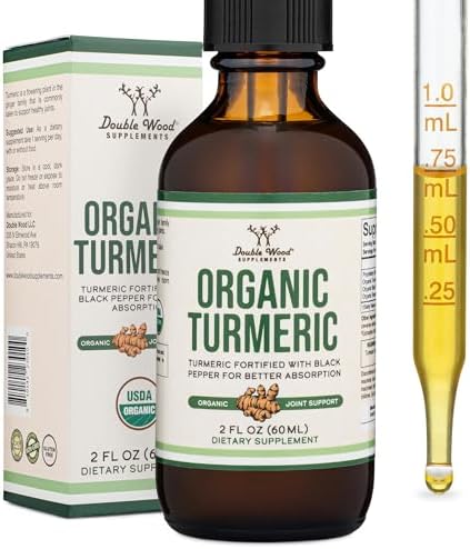 Turmeric Curcumin with Black Pepper Drops - Organic Turmeric Supplement Drops 1,180mg - 2FL OZ, 60 Servings (with Black Pepper Seed, Ginger, Rosemary, and Sage) for Joint Support by Double Wood Double Wood Supplements