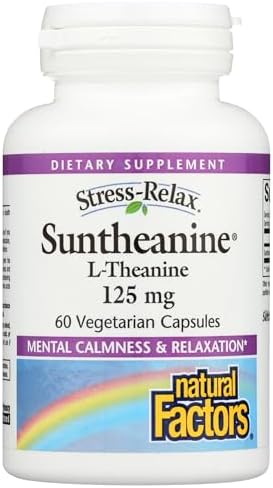 Natural Factors Stress-Relax Suntheanine L-Theanine 125 mg, Non-Drowsy Stress Support for Mental Calmness and Relaxation, 60 Capsules Natural Factors