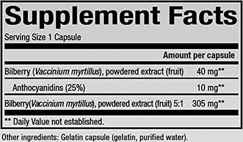 Natural Factors - HerbalFactors Bilberry, Nutritional Support for Vision, 60 Capsules Natural Factors