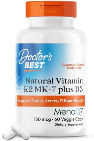 Doctor's Best Natural Vitamin K2 MK-7 Plus D3, Supports Tissue, Artery, & Bone Health, Non-GMO, Gluten Free, Soy Free, Vegetarian 60 Veggie Caps Doctor's Best