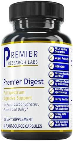 Premier Research Labs: Active Digestive Enzymes with Probiotic and Prebiotics | Promotes Full-Spectrum Digestive Support - with Amylase, Protease & Lipase, 60 Plant-Sourced Capsules Premier Research Labs