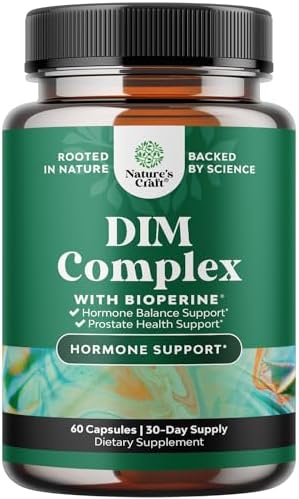 Pure DIM Supplement for Men with Bioperine - DIM Estrogen Blocker for Men for Hormone Balance & Prostate Health - Diindolylmethane Testosterone Complex with Broccoli Florets - 60 Capsules Natures Craft