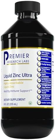 Premier Research Labs Liquid Zinc Ultra: Liquid Zinc Supplement - for Immune Support & Well-Being for Adults & Kids - Highly Absorbable Drops - Used for Rapid Analysis of Zinc Status - 8 fl oz Premier Research Labs