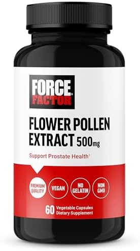 FORCE FACTOR Flower Pollen Prostate Support Supplement for Men’s Health, Prostate Health Supplement, 500mg Flower Pollen Capsules, Vegan, No Gelatin, Non-GMO, 60 Capsules Force Factor