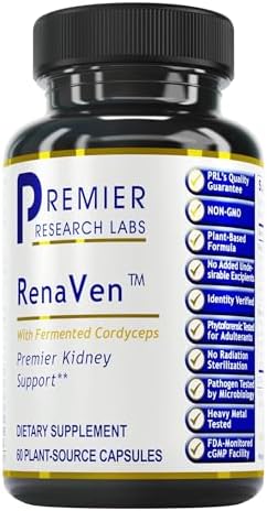 Premier Research Labs RenaVen: Premier Kidney Support for Kidney Cleanse Detox and Repair | Improve Kidney Function and Urinary Support with Fermented Cordyceps - 60 Plant-Source Capsules Premier Research Labs