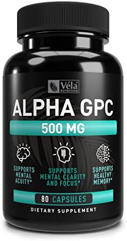 Alpha GPC 500mg Capsules | 80 Count | Supports Healthy Cognitive Function | Supports Healthy Memory | Dosed for Optimal Bioavailability | Non-GMO, 3rd-Party Tested Véla