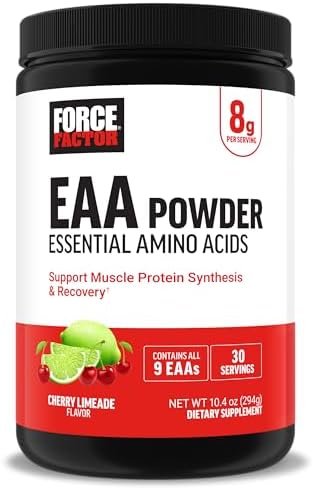 Force Factor Essential Amino Acids, Full Spectrum EAAs Amino Acids Powder, Amino Acids Supplement for Women and Men to Support Healthy Muscle and Workout Recovery, Cherry Limeade, 30 Servings Force Factor