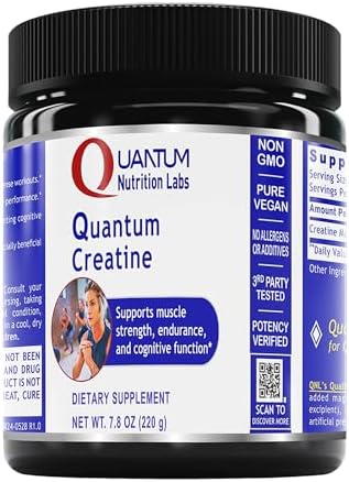 Quantum Nutrition Labs Quantum Creatine - Creatine Monohydrate Powder, Creatine Powder for Men, Women, Vegetarians, Unflavored Vegan Friendly Formula - 7.8 oz (40 Servings) Premier Research Labs