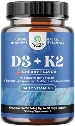 Natures Craft Vitamin D3 with K2 MK7 Supplement - Vitamin D3 2000 IU Tablets and K2 for Immune Support Bone Health Heart Health Joint Support Bone Strength and Mood Boost - VIT Immune System Natures Craft