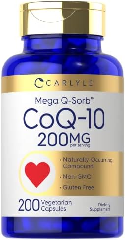 Carlyle CoQ10 200mg | 200 Capsules | Mega Q-Sorb Coenzyme Q-10 | Vegetarian, Non-GMO, Gluten Free Supplement Carlyle