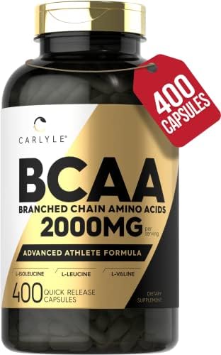 Carlyle BCAA Amino Acids Capsules | 2000mg | 400 BCAA Capsules | Non-GMO, Gluten Free Branch Chain Amino Acids Supplements Carlyle