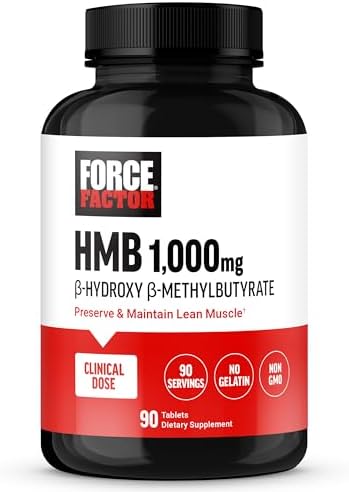 FORCE FACTOR HMB Supplement to Preserve Lean Muscle, Support Workout Recovery, and Prevent Muscle Protein Breakdown, Clinical Dose, Premium Quality, Non-GMO, 90 Tablets Force Factor