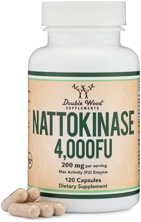 Nattokinase Supplement 4,000 FU Servings, 120 Capsules (Derived from Japanese Natto) Systemic Enzymes for Cardiovascular and Circulatory Support by Double Wood Double Wood Supplements