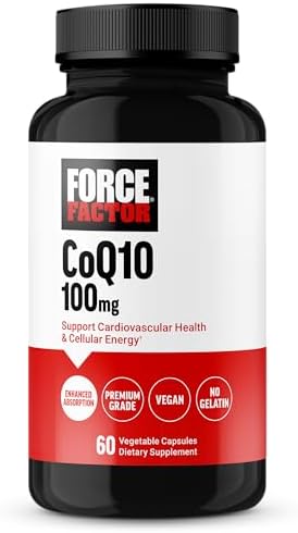 FORCE FACTOR CoQ10 100mg, Coenzyme Q10 Heart Health Supplement with Enhanced Absorption, Premium Grade Coq 10, Vegan, Dairy Free, Gluten Free, and Non-GMO, 60 Vegetable Capsules Force Factor