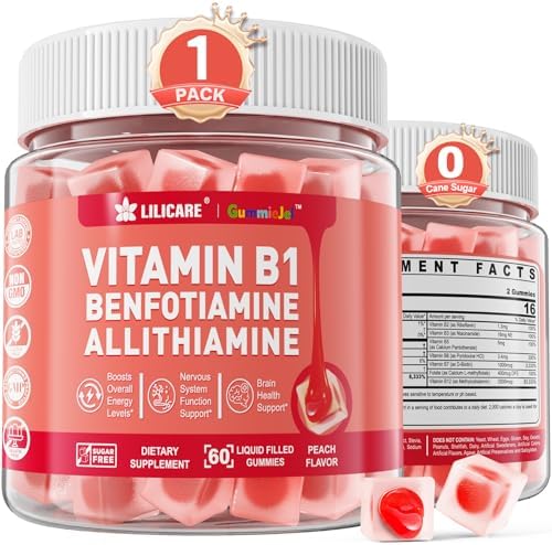 Vitamin B1 Gummies, Benfotiamine 300mg Allithiamine 50mg Thiamine 100mg +8 Vitamin B Complex, Inositol for Women Men, Includes Niacin, L-methylfolate, Methyl B12 for Nerve Energy Overall Health, 60Cts Lilicare