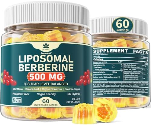 Berberine 500mg Supplement, Once Daily, Liposomal Gummies with Ceylon Cinnamon, Bitter Melon, Banaba Leaf for Metabolism Balanced, AMPK Activator, High Absorption, Sugar Free, Vegan, 60 Cts Lilicare