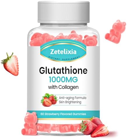 Glutathione Collagen Gummies, Collagen Gummies with Vitamin C, Glutathione Supplement for Women, Hair Skin Nails Muscle & Joint, Anti-Aging, Vegan, Sugar Free, Blueberry Flavor, 60 Count Zetelixia