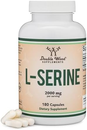 L-Serine Capsules (Third Party Tested) - 2,000mg Servings Used in Clinical Study, 180 Count, 500mg per Capsule (L Serine Amino Acid for Serotonin Production and Brain Support) by Double Wood Double Wood Supplements