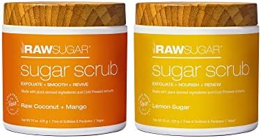 Raw Sugar - Exfoliating Sugar Scrub Body Love Bundle - Raw Coconut + Mango and Lemon Sugar, Clean, Made with Plant-Derived Ingredients, Vegan and Formulated without Sulfates & Parabens (Pack of 2) Raw Sugar