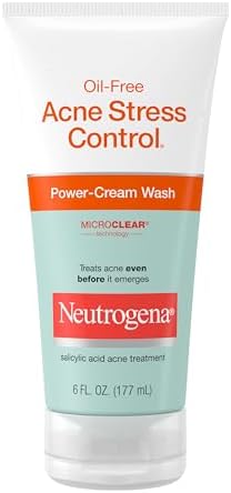 Neutrogena Oil-Free Acne Stress Control Power-Cream Face Wash with 2% Salicylic Acid Acne Treatment Medication, Soothing Daily Acne Facial Cleanser for Acne-Prone Skin Care, 6 fl. oz, 3 Pack Neutrogena