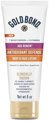 Gold Bond Age Renew Antioxidant Defense Body & Face Lotion, Brightens, Smooths & Evens Skin Tone, Nongreasy Moisturizer With Vitamin C, Superfruits & Green Tea, 8 oz. Gold Bond