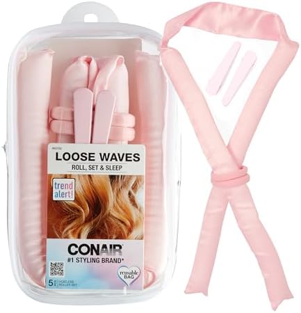 Conair Satin Heatless Curls Set - Heatless curls overnight- heatless curls headband - includes 1 Long Satin Roller, 2 Ponytailers, and 2 Clips Conair