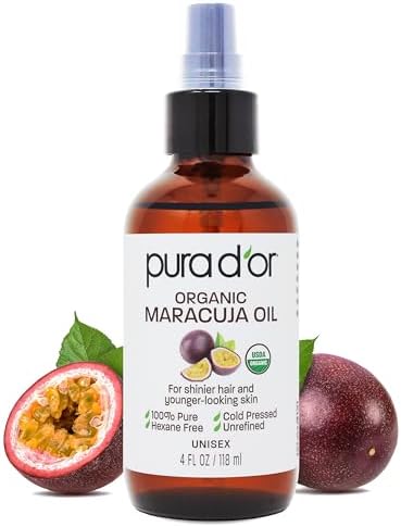 PURA D'OR 4 Oz Organic Maracuja Oil - Passion Fruit Seed Oil - 100% Pure USDA Certified Premium Grade Cold Pressed Body Oil For Hair, Skin & Face - Hydrating Therapy Pura D'Or