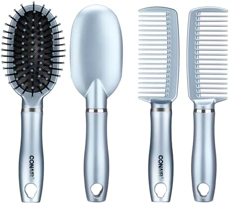 Conair Detangle & Style hair brush set - wide tooth comb and travel hair brush - Detangling Brush and Comb Set - Color at random - 2 Count Conair