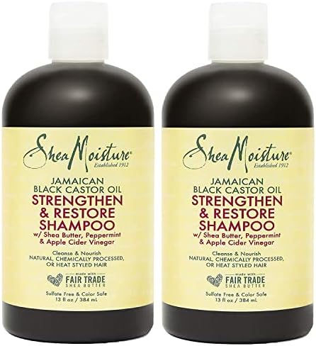 SheaMoisture Curly Hair Products, Strengthen & Restore Shampoo for Damaged Hair, 100% Pure Jamaican Black Castor Oil, Healthy Hair Growth, Cleanse & Nourish, Pack of 2-13 Oz Ea SheaMoisture