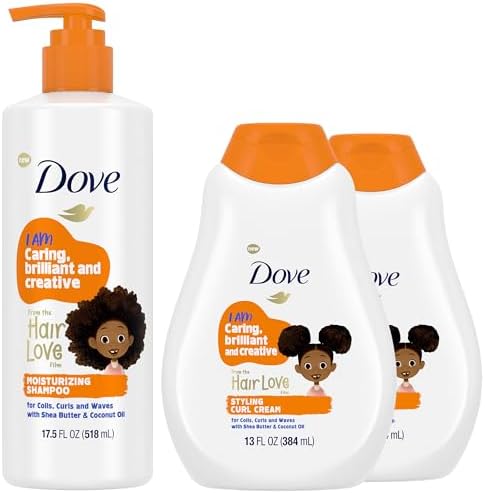 Dove Kids Moisturizing Shampoo + Styling Curl Cream Twin Pack – “Hair Love” Curly Hair Products for Kids, Coconut Cookie Scent (3 Piece Set) Dove